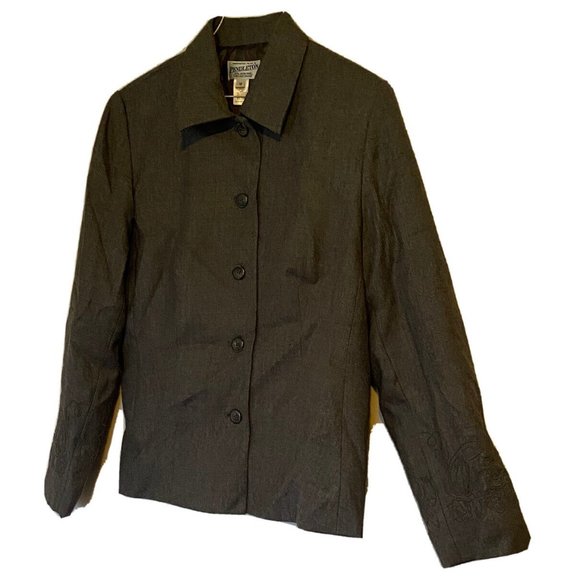 Pendleton Career Blazer Womens Sz 12 Gray Embroidered Sleeves 100% Virgin Wool - Picture 5 of 7